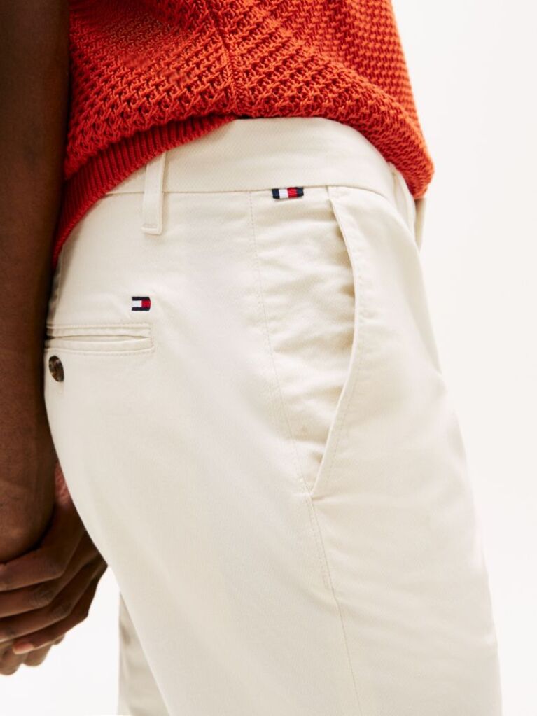 White Slim Flag Embroidery Chinos  Men