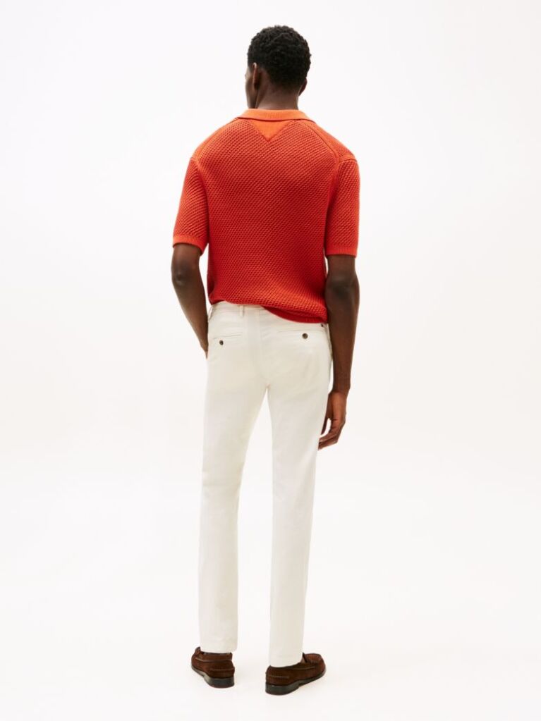 White Slim Flag Embroidery Chinos  Men