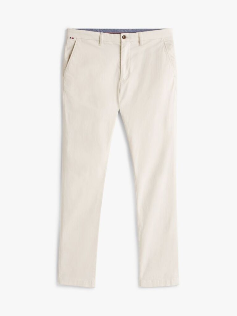 White Slim Flag Embroidery Chinos  Men