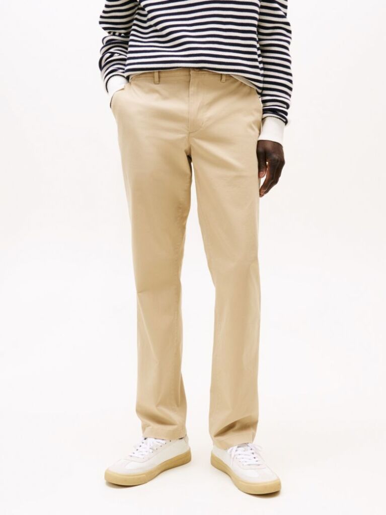 Beige Denton Stretch Cotton Straight Chinos  Men