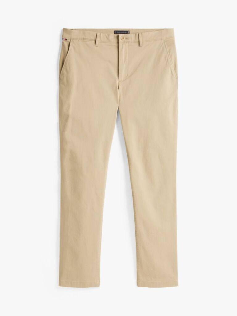 Beige Denton Stretch Cotton Straight Chinos  Men