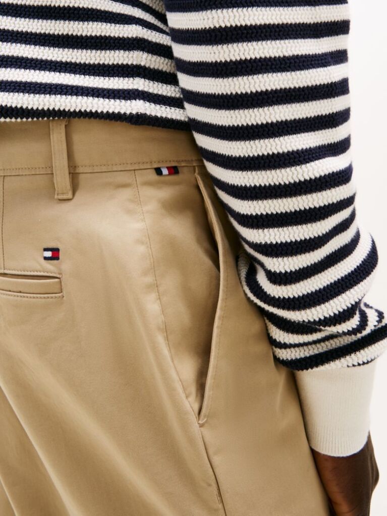 Beige Denton Stretch Cotton Straight Chinos  Men