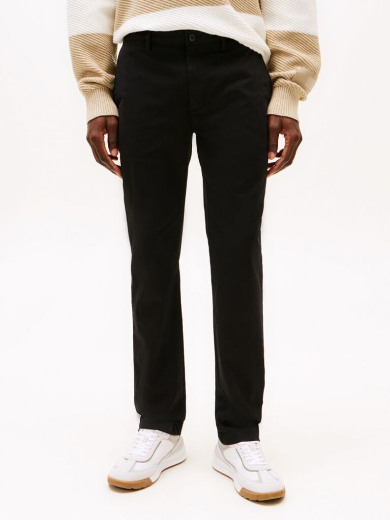 Negru Pantaloni Chino Drepti Denton Din Bumbac Elastic  Barbati