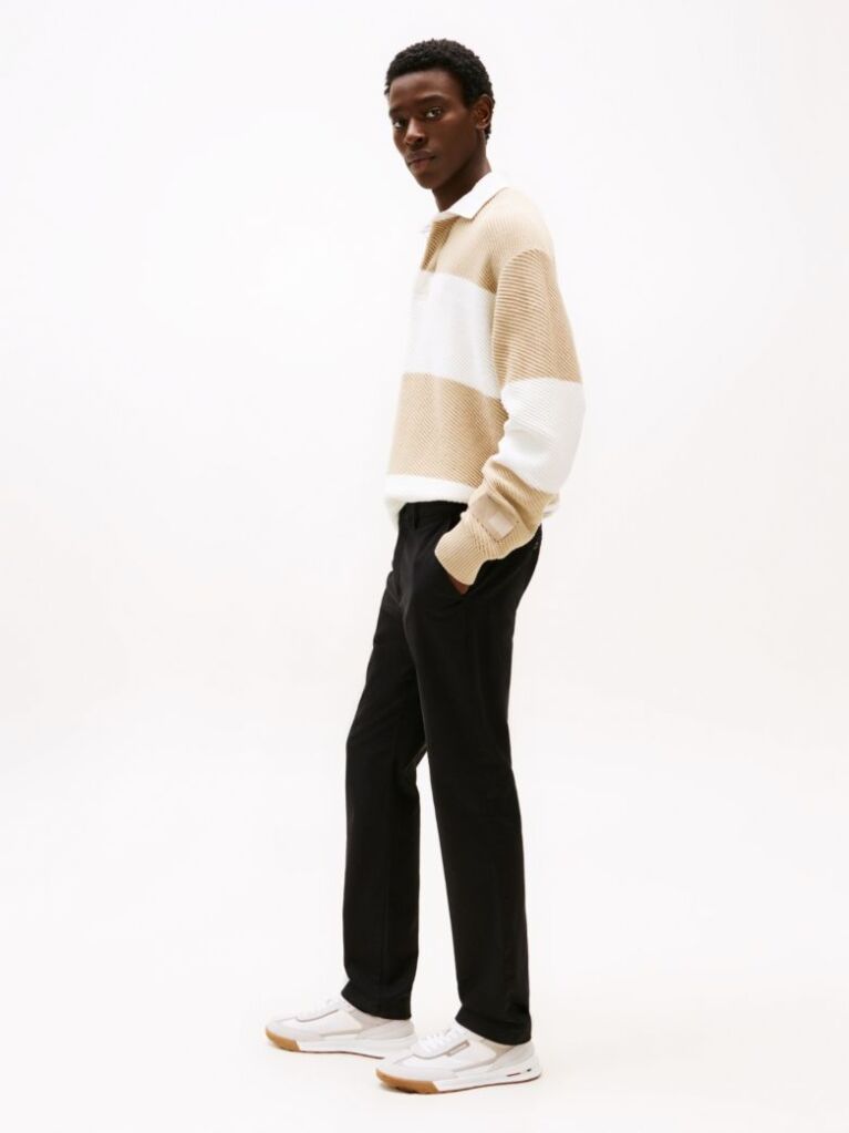 Negru Pantaloni Chino Drepti Denton Din Bumbac Elastic  Barbati