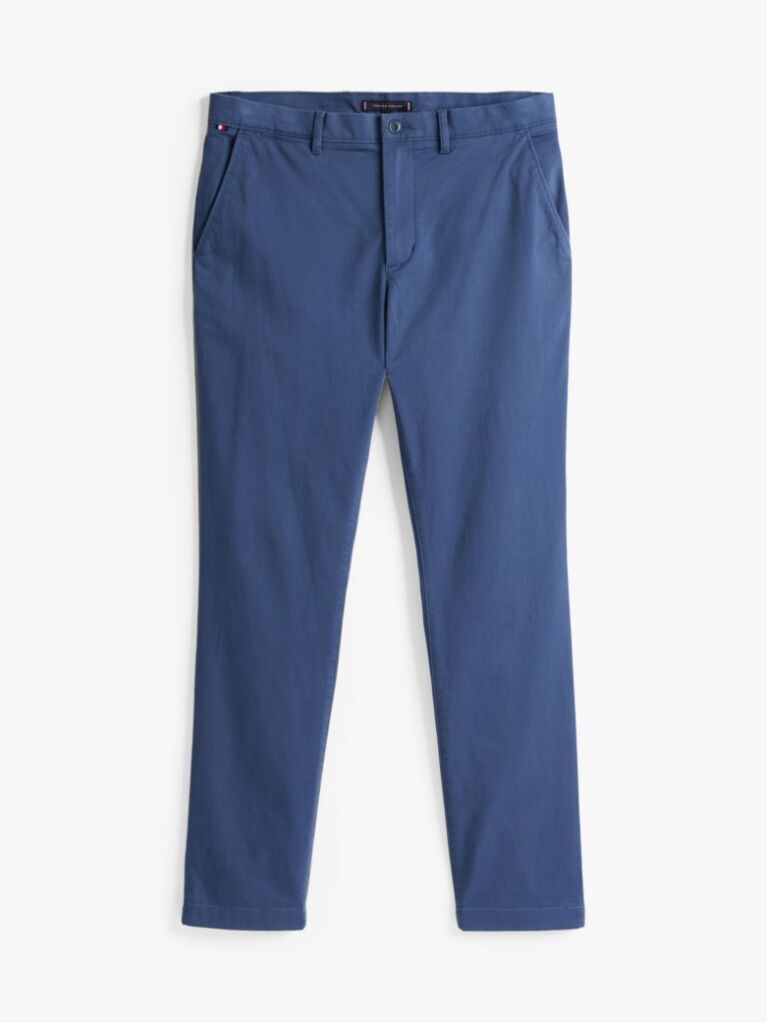 Blue Denton Stretch Cotton Straight Chinos  Men