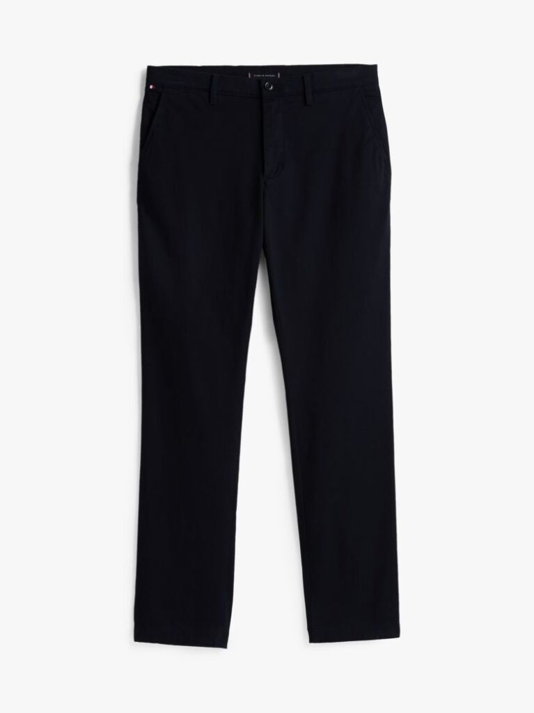 Blue Denton Stretch Cotton Straight Chinos  Men