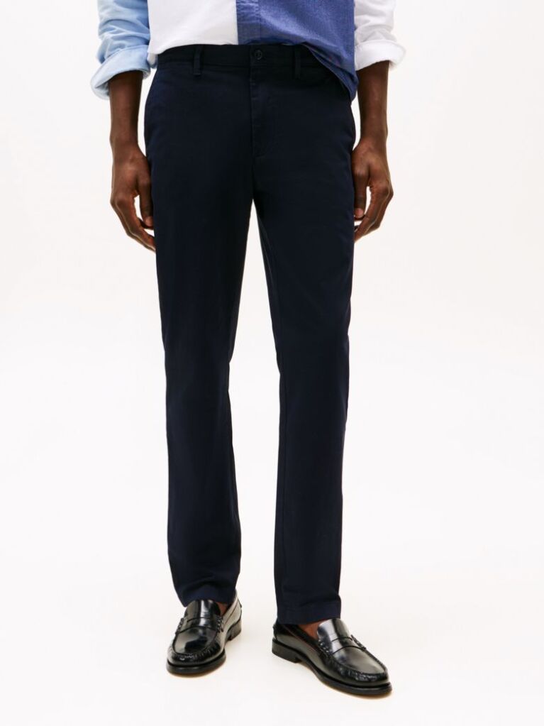 Blue Denton Stretch Cotton Straight Chinos  Men