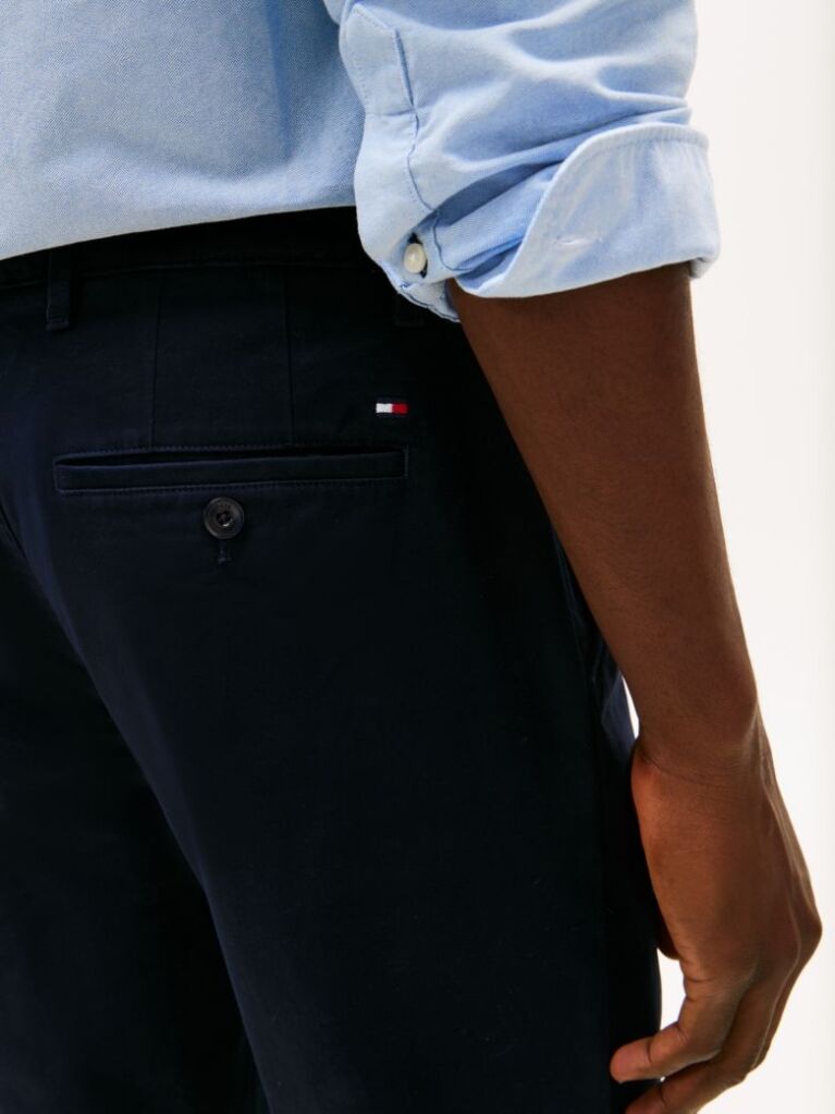 Blue Denton Stretch Cotton Straight Chinos  Men