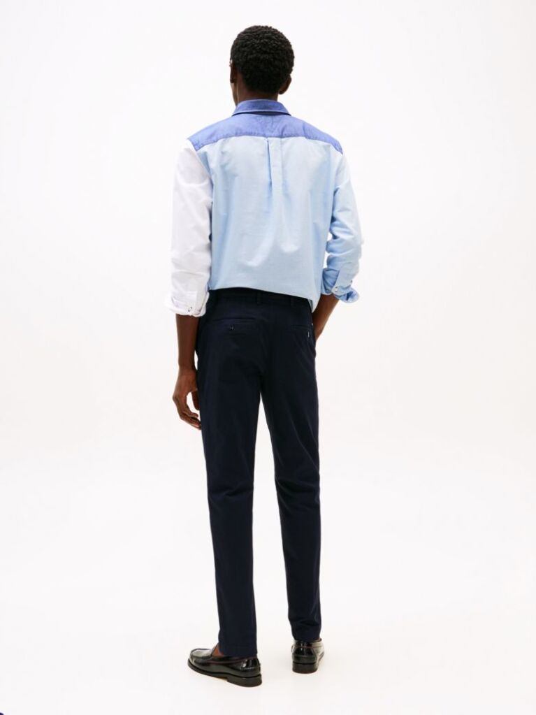 Blue Denton Stretch Cotton Straight Chinos  Men