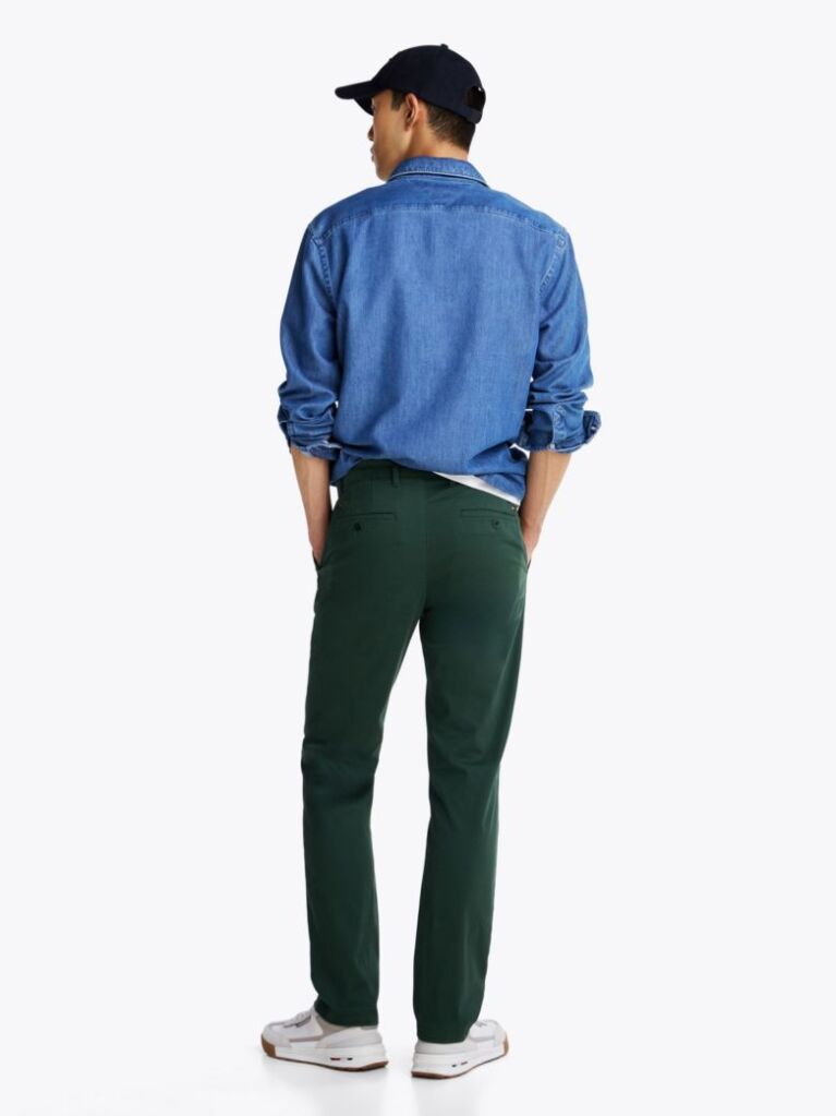 Green Denton Stretch Cotton Straight Chinos  Men