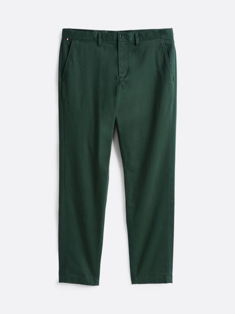 Green Denton Stretch Cotton Straight Chinos  Men