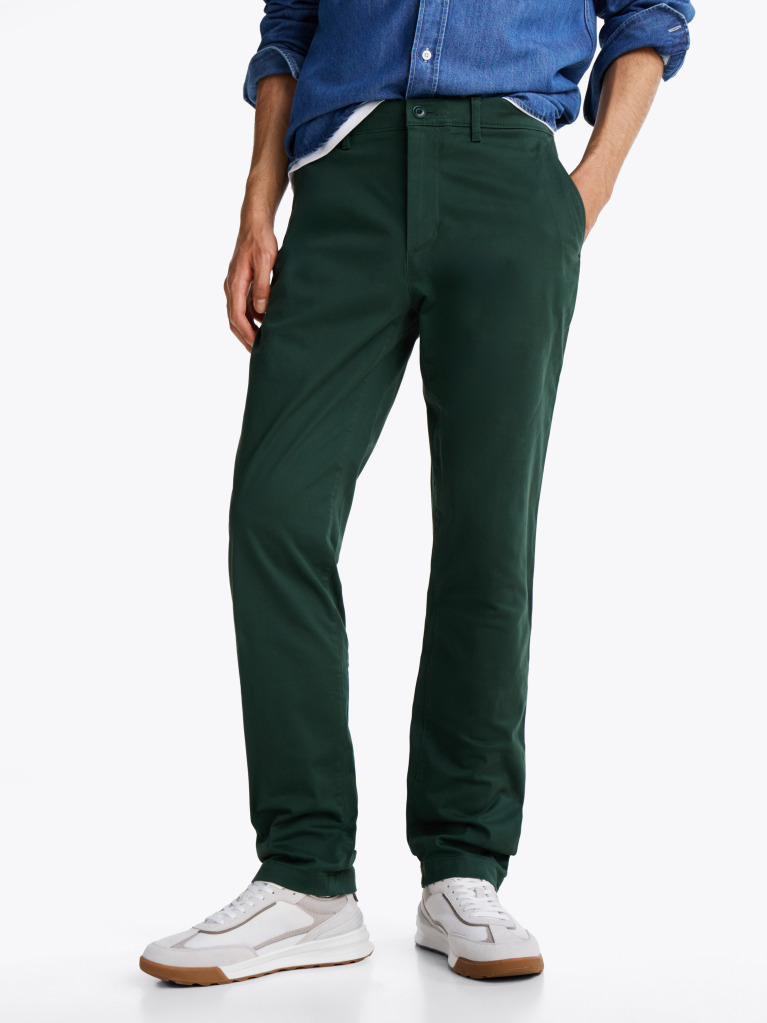 Green Denton Stretch Cotton Straight Chinos  Men