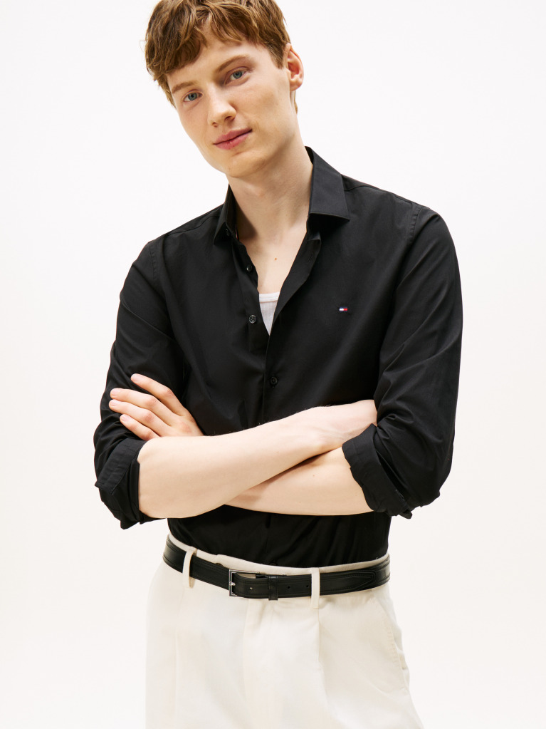 Black Flex Slim Fit Poplin Shirt  Men