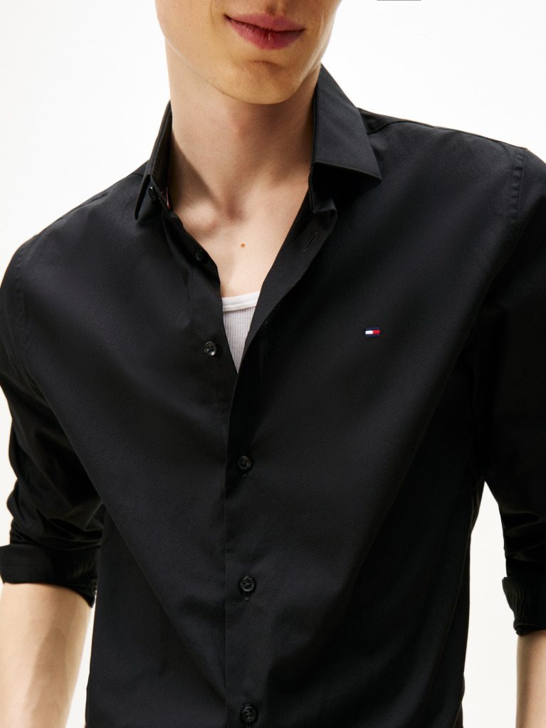Black Flex Slim Fit Poplin Shirt  Men