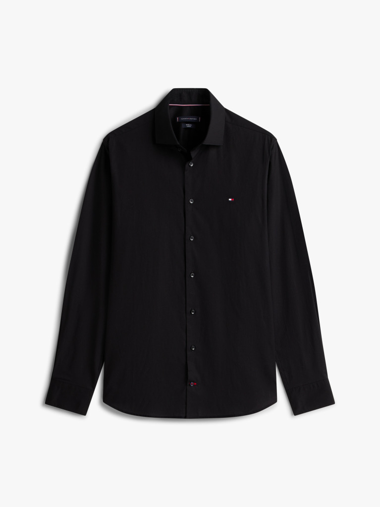 Black Flex Slim Fit Poplin Shirt  Men