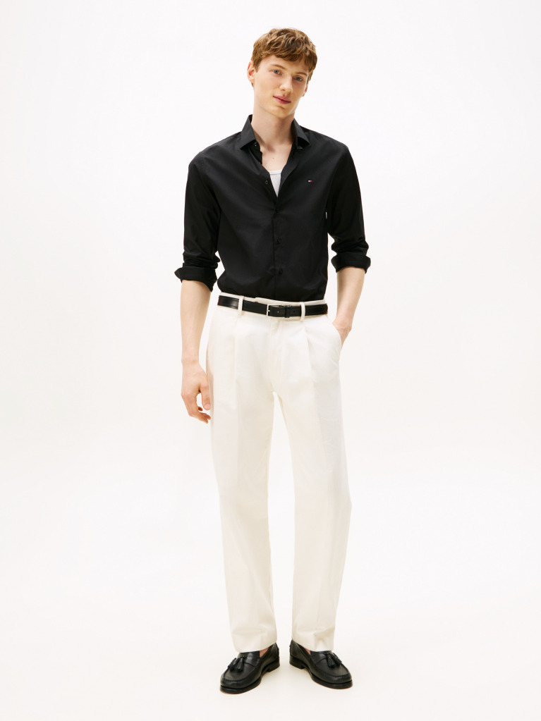Black Flex Slim Fit Poplin Shirt  Men