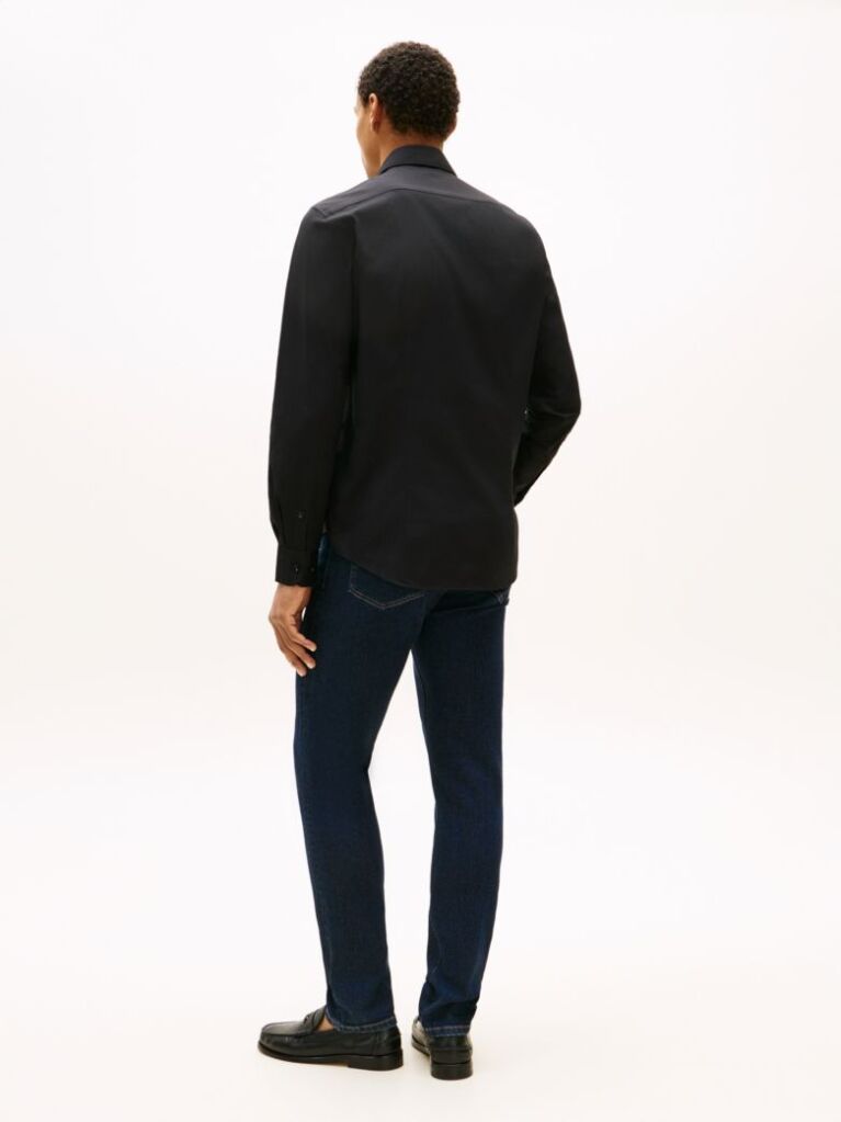 Negru Camasa Flex Slim Fit Din Poplin   Barbati