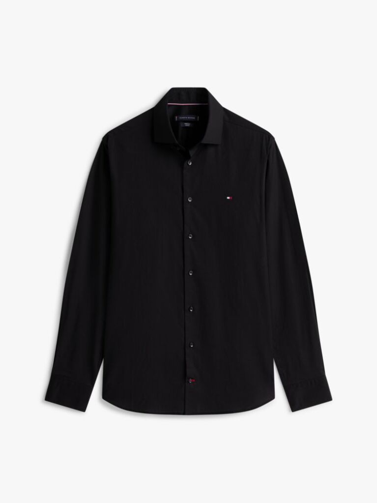 Negru Camasa Flex Slim Fit Din Poplin   Barbati