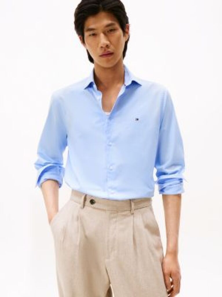 Blue Camasa Flex Slim Fit Din Poplin   Barbati