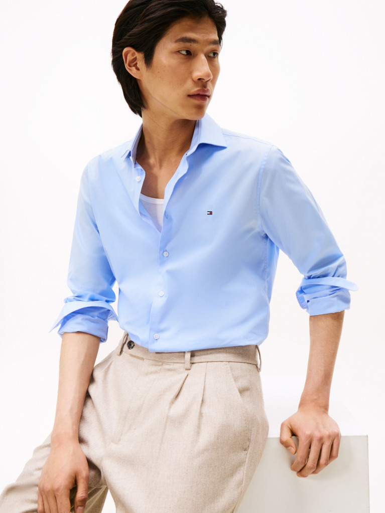 Blue Camasa Flex Slim Fit Din Poplin   Barbati