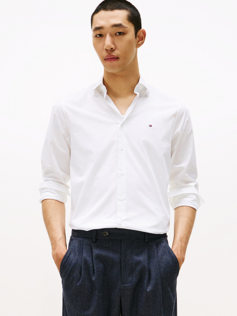 White Flex Slim Fit Poplin Shirt  Men