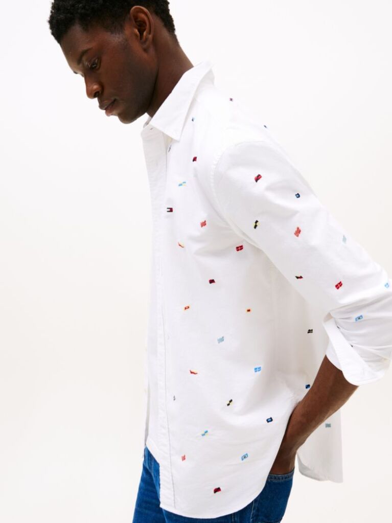 Alb Camasa Oxford Relaxed Fit Cu Broderie Steag  Barbati
