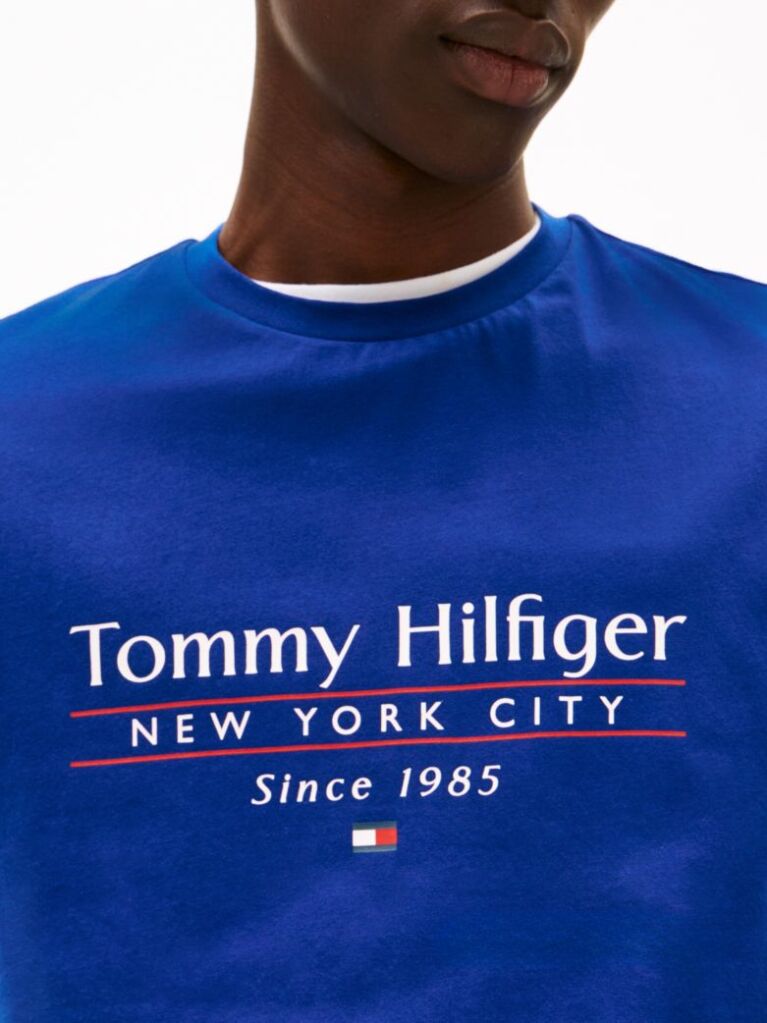 Blue Tricou Cu Guler Rotund Si Logo  Barbati