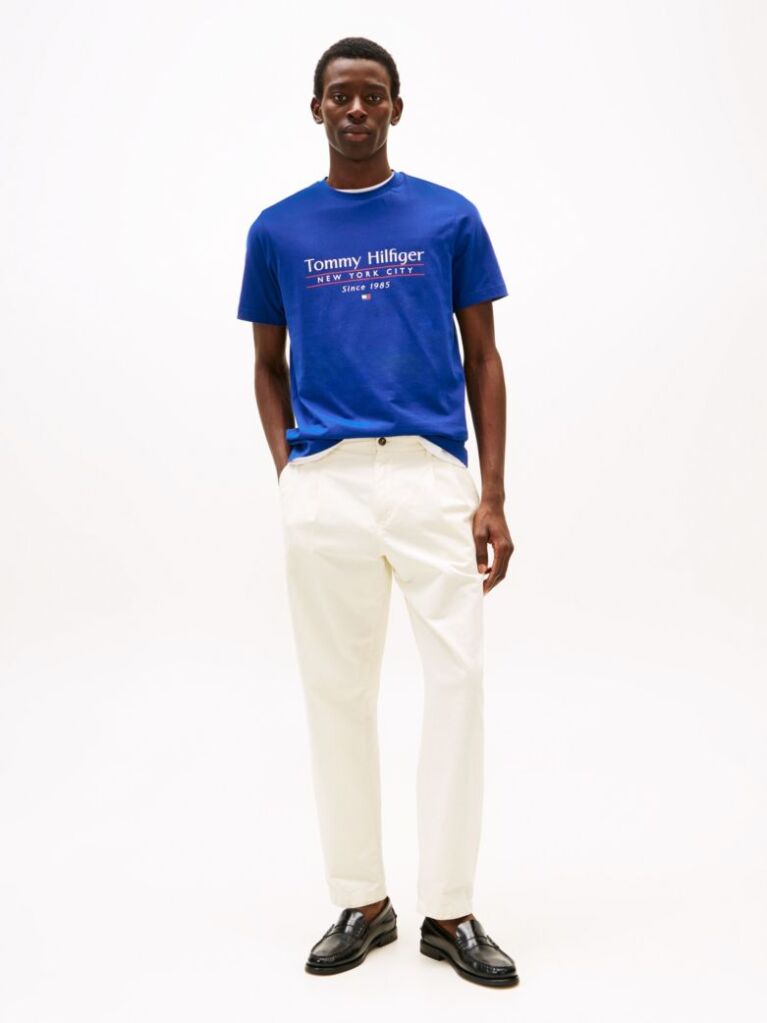 Blue Tricou Cu Guler Rotund Si Logo  Barbati