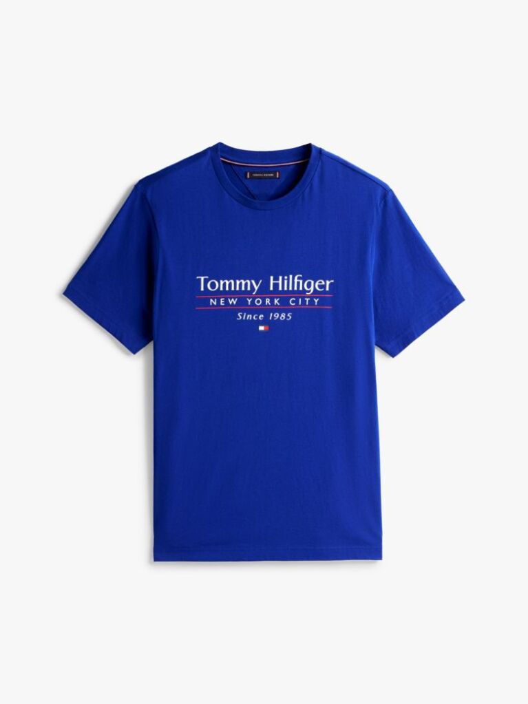 Blue Tricou Cu Guler Rotund Si Logo  Barbati