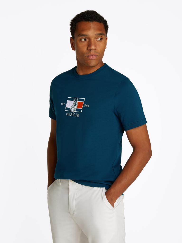 Blue Tricou Cu Guler Rotund Si Logo Cu Grafic  Barbati