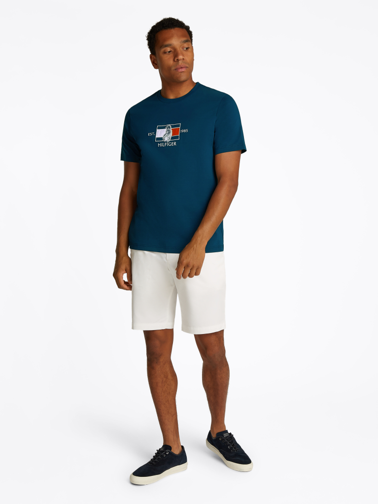 Blue Tricou Cu Guler Rotund Si Logo Cu Grafic  Barbati