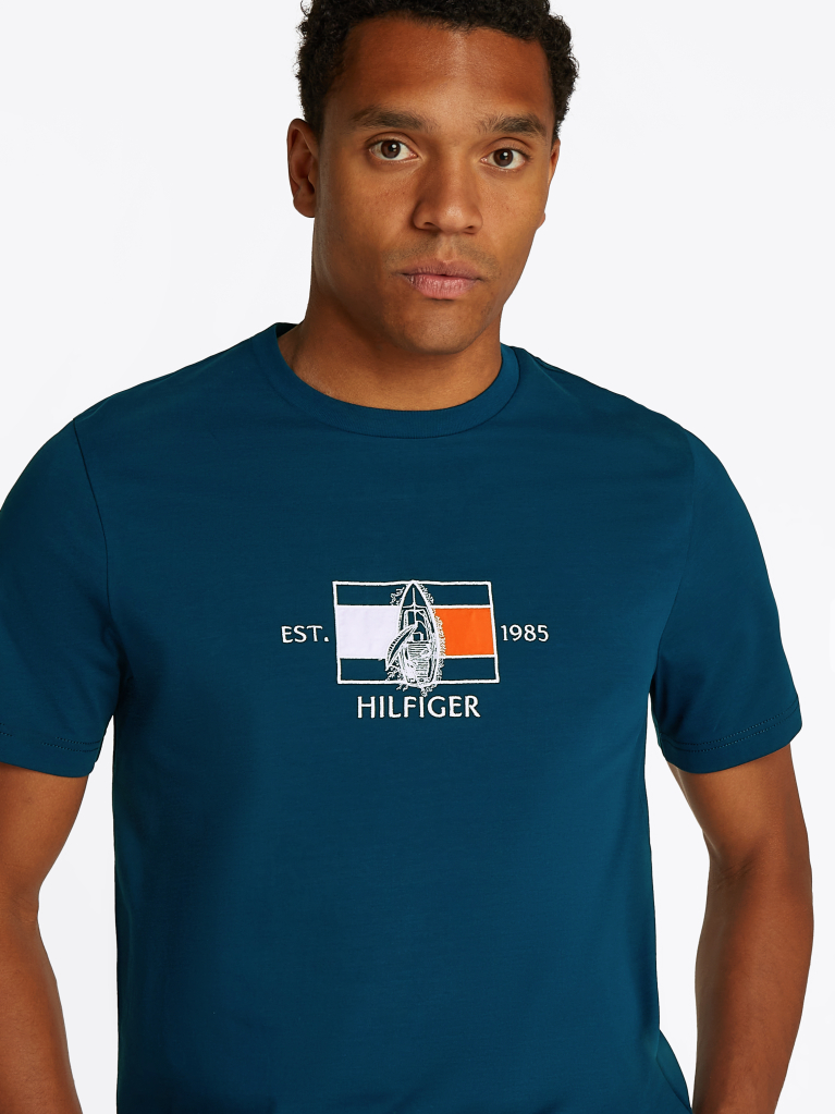 Blue Tricou Cu Guler Rotund Si Logo Cu Grafic  Barbati