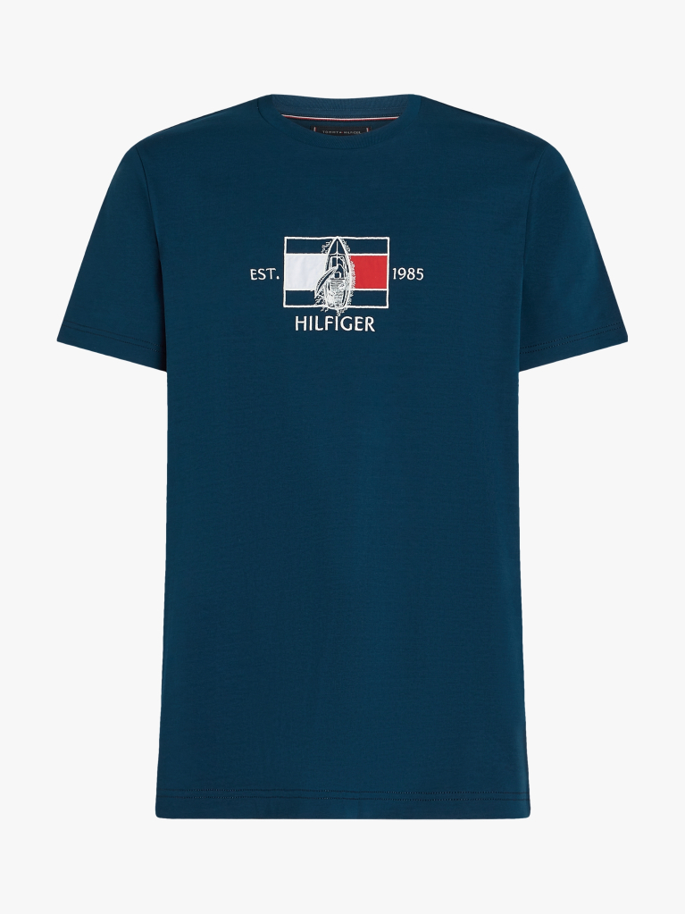 Blue Tricou Cu Guler Rotund Si Logo Cu Grafic  Barbati