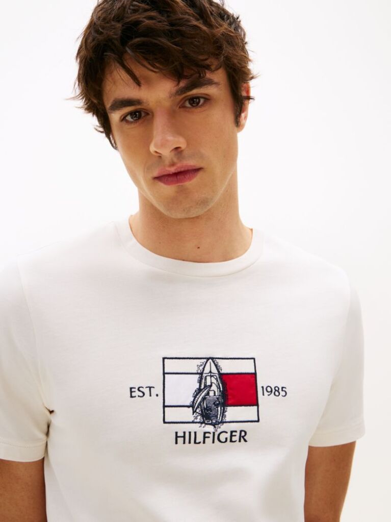 Alb Tricou Cu Guler Rotund Si Logo Cu Grafic  Barbati