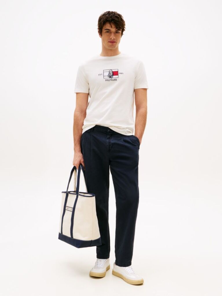 Alb Tricou Cu Guler Rotund Si Logo Cu Grafic  Barbati