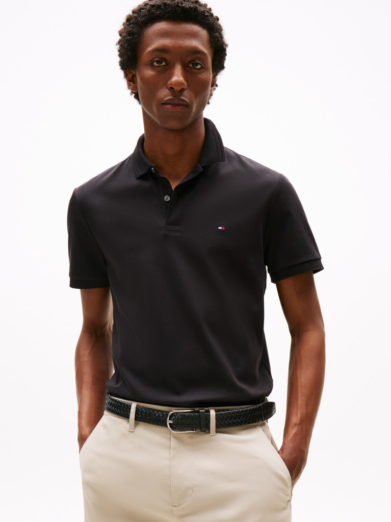 Negru Polo Regular Cu Interlock De Lux  Barbati