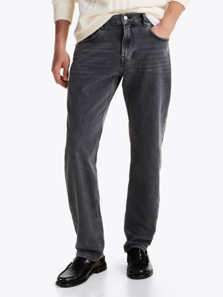 Gri Jeans Drept Cu Picior Conic Whiskered  Barbati