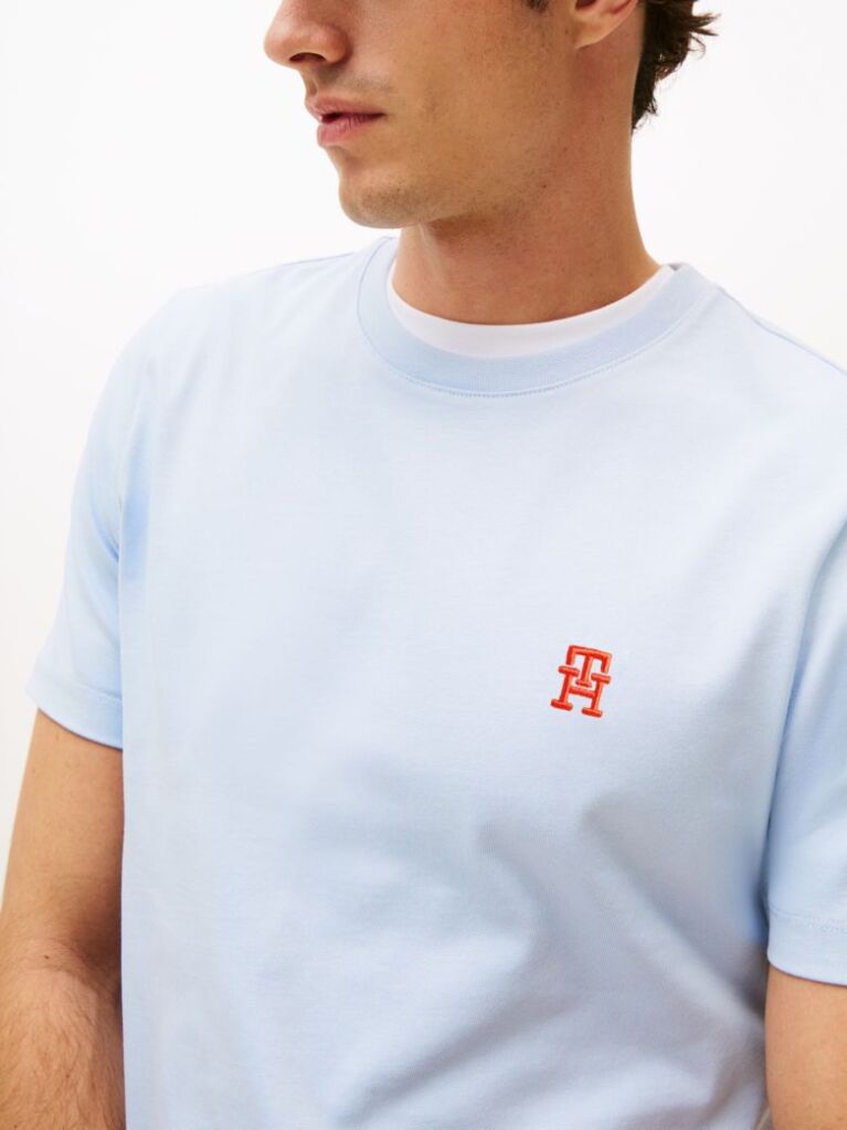 Blue Tricou Cu Broderie Th Monogram Contrastanta  Barbati