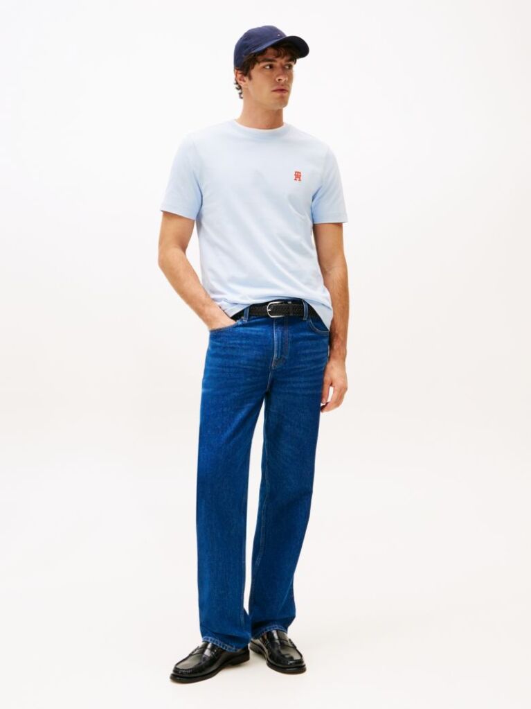 Blue Tricou Cu Broderie Th Monogram Contrastanta  Barbati