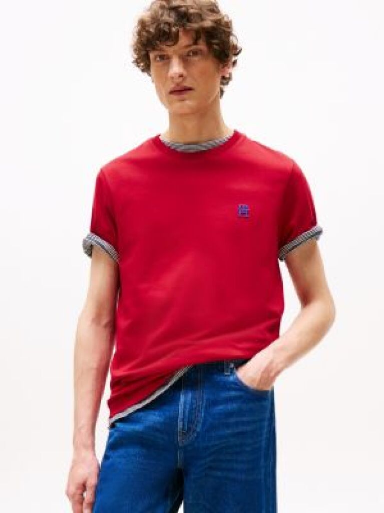 Rosu Tricou Cu Broderie Th Monogram Contrastanta  Barbati