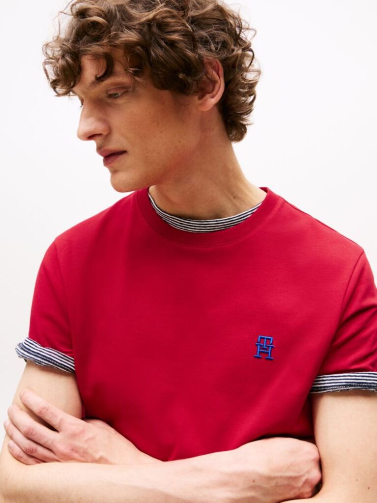 Rosu Tricou Cu Broderie Th Monogram Contrastanta  Barbati