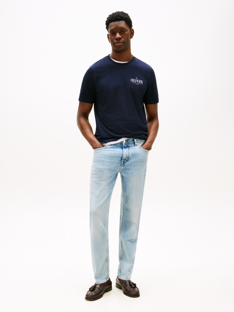 Blue Tricou Cu Guler Rotund Cu Logo  Barbati