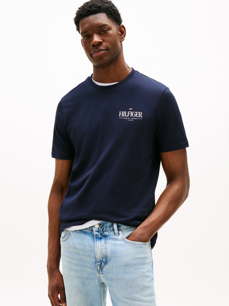 Blue Tricou Cu Guler Rotund Cu Logo  Barbati