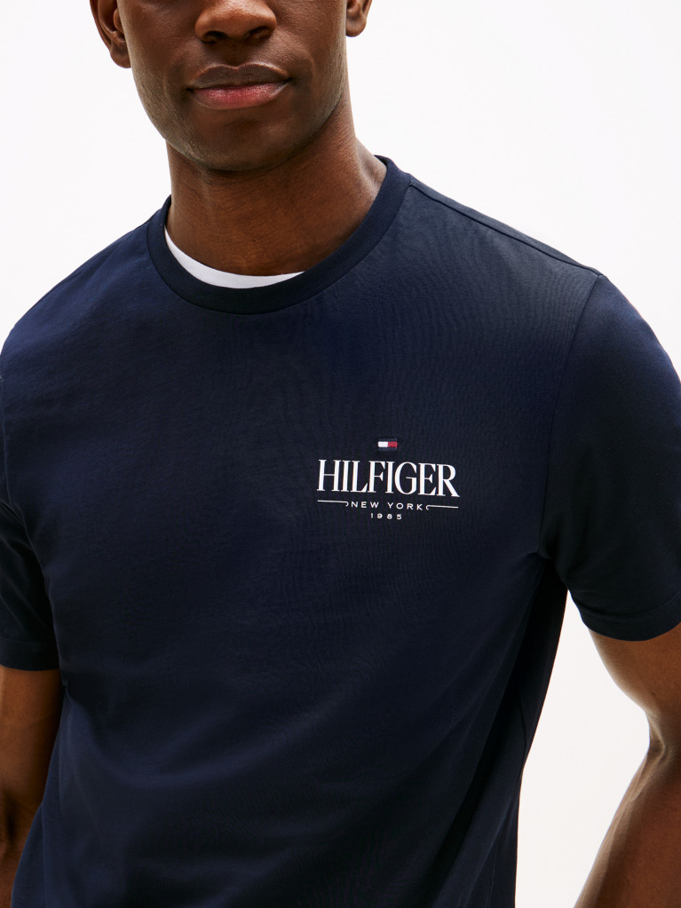 Blue Tricou Cu Guler Rotund Cu Logo  Barbati