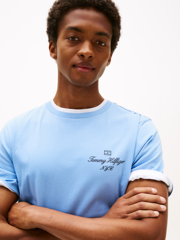 Blue Tricou Cu Logo NYC Cu Steag  Barbati