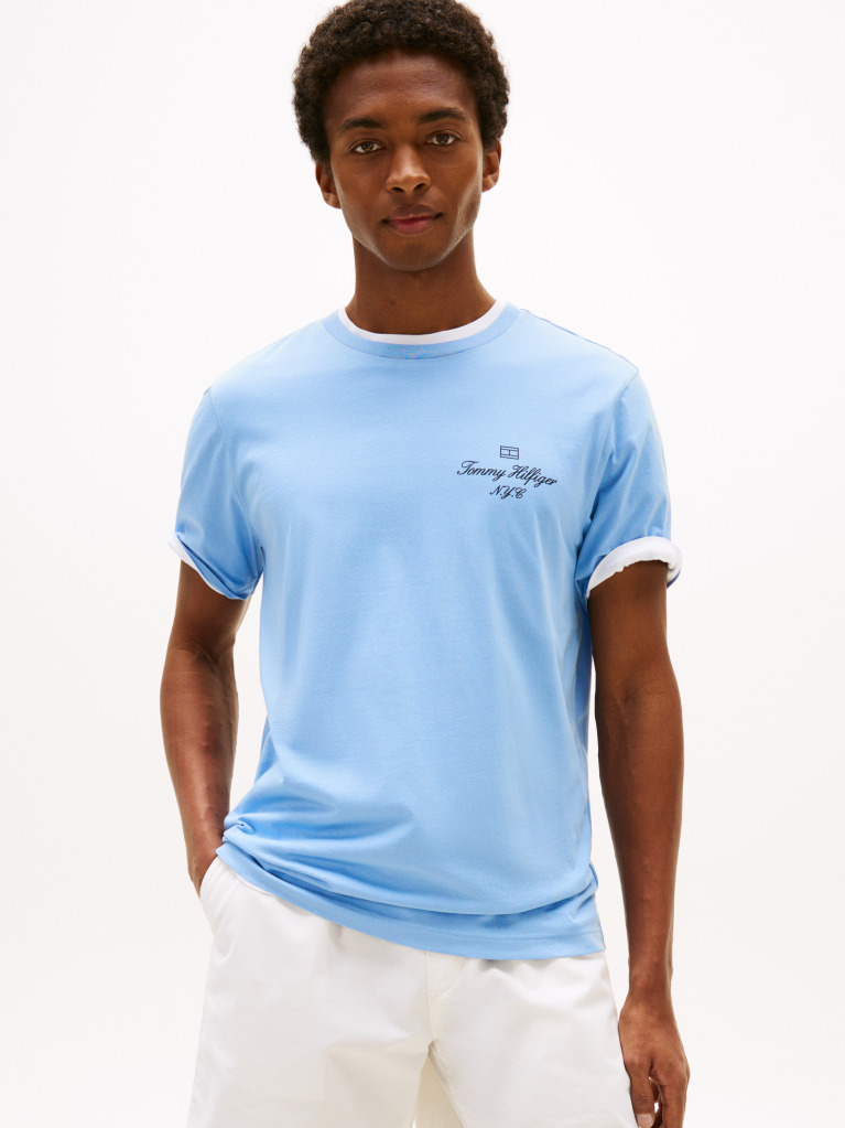 Blue Tricou Cu Logo NYC Cu Steag  Barbati