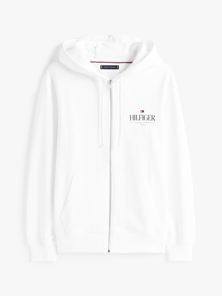 White Hilfiger Stacked Hooded Zip Thru  Men