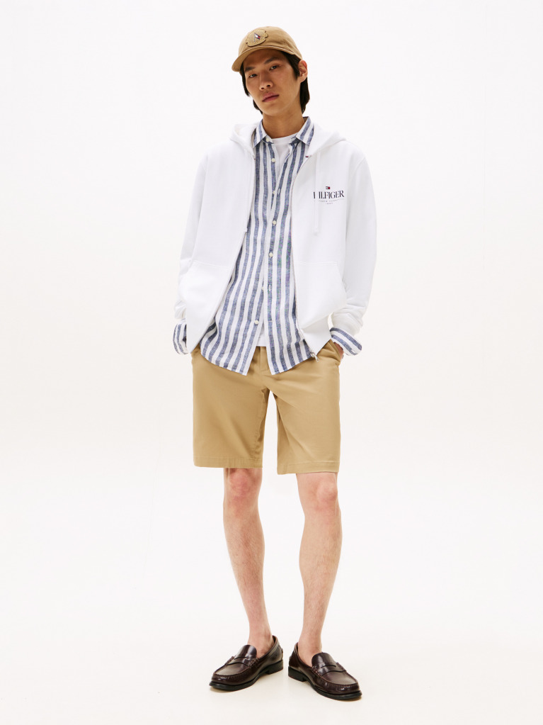 White Hilfiger Stacked Hooded Zip Thru  Men