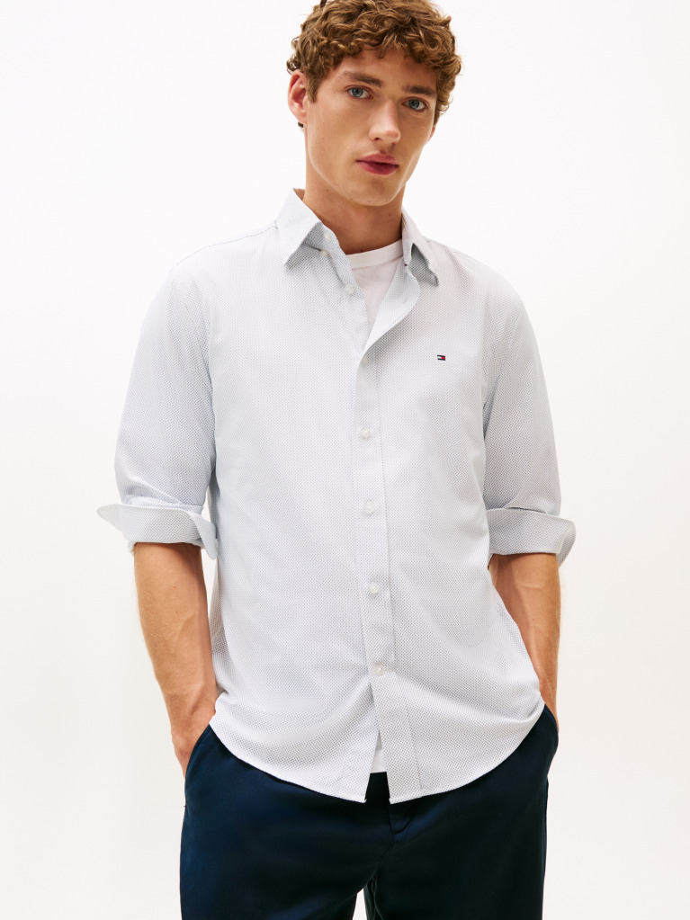 White Performance Print Shirt  Men