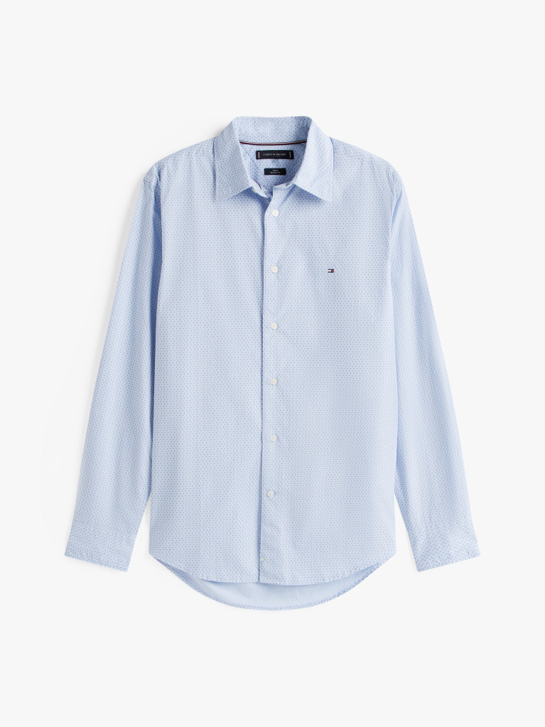 Blue Camasa Din Poplin Flex Cu Mini Print  Barbati